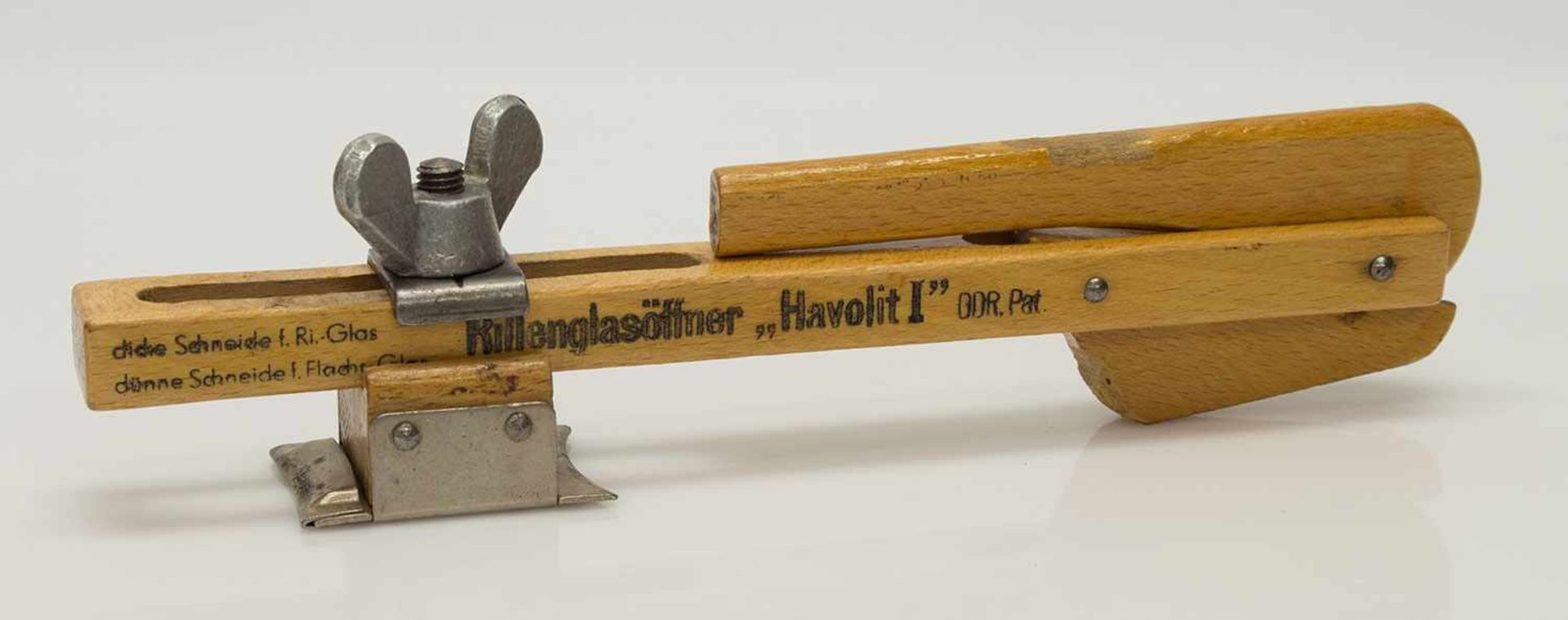 Rillenglasöffner„Havolit I“, DDR Patent, Holz