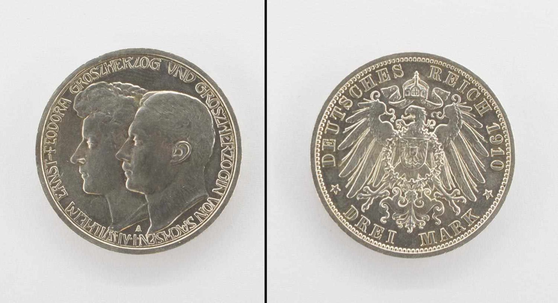 3 MarkSachsen 1910 A, Ernst & Feodora, Silber