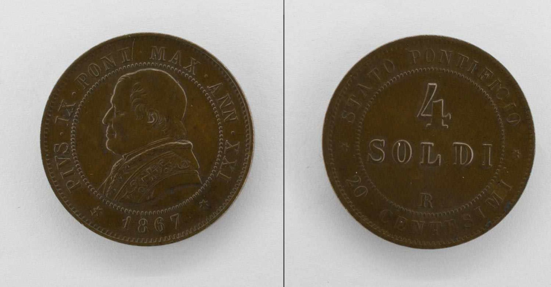 4 SoldiVaticanstadt 1867, Pius IX., Kupfer, vzgl.