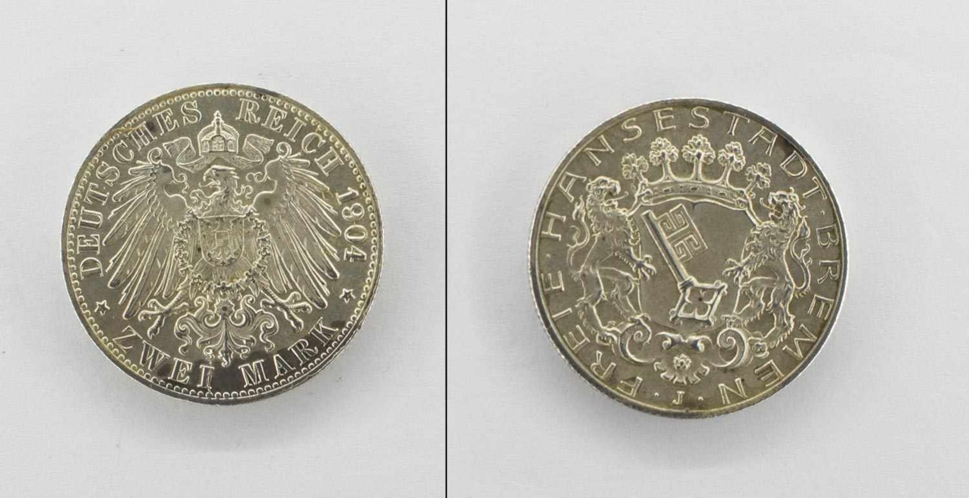 2 MarkHansestadt Bremen 1904 J, Stadtwappen, Silber, stgl.