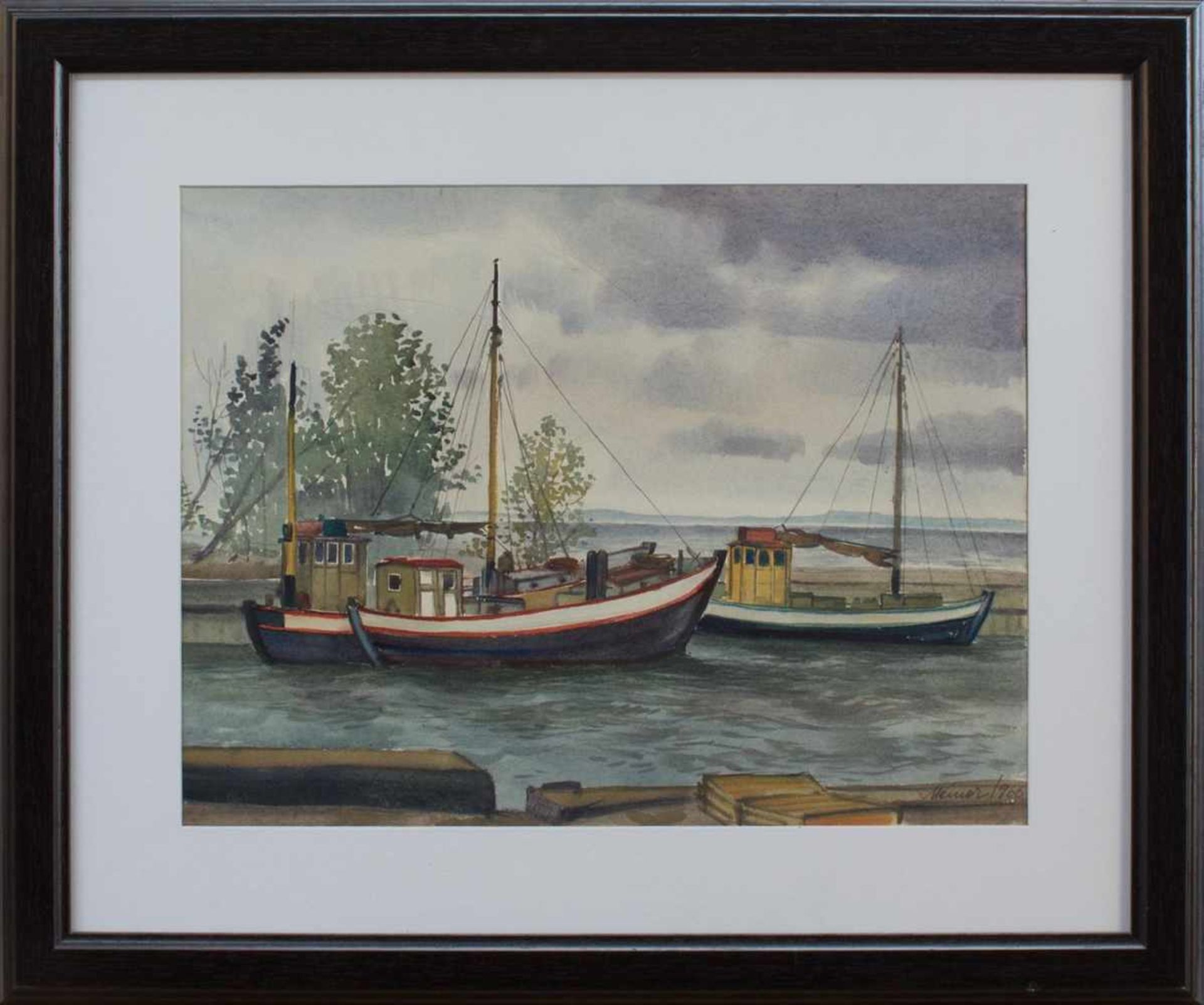 Helmut Meiner(deutscher Maler, Aquarellist u. Porzellanmaler d. 20. Jh.)Alter Hafen Neuendorf