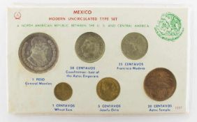 MünzsatzMexiko 1 Peso - 1 Centavos, 6 Münzen, 1 x Silber, uncirculiert
