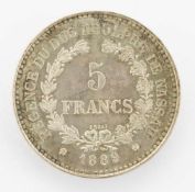 5 Francs Essai (Probe)Luxemburg 1889, Adolphe, Silber, stgl.