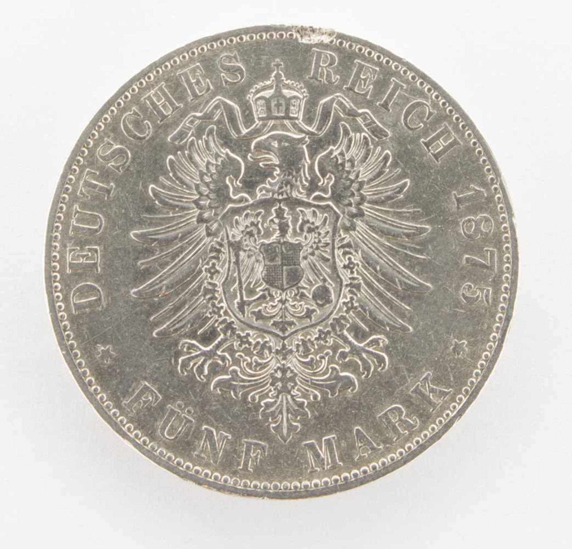 5 MarkBaden 1875 G, Friedrich, Silber, ss, mit Randkerbe - Bild 2 aus 2