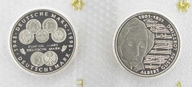 2 x 10 DMBRD 1998 F, Fünfzig Jahre Deutsche Mark/ 2001 A, Albert Lortzing, PP
