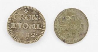 2 x 1 Duit (Wappenstüver)Groningen 1681 u. 1682, Aufschrift Gron Etomi, Silber