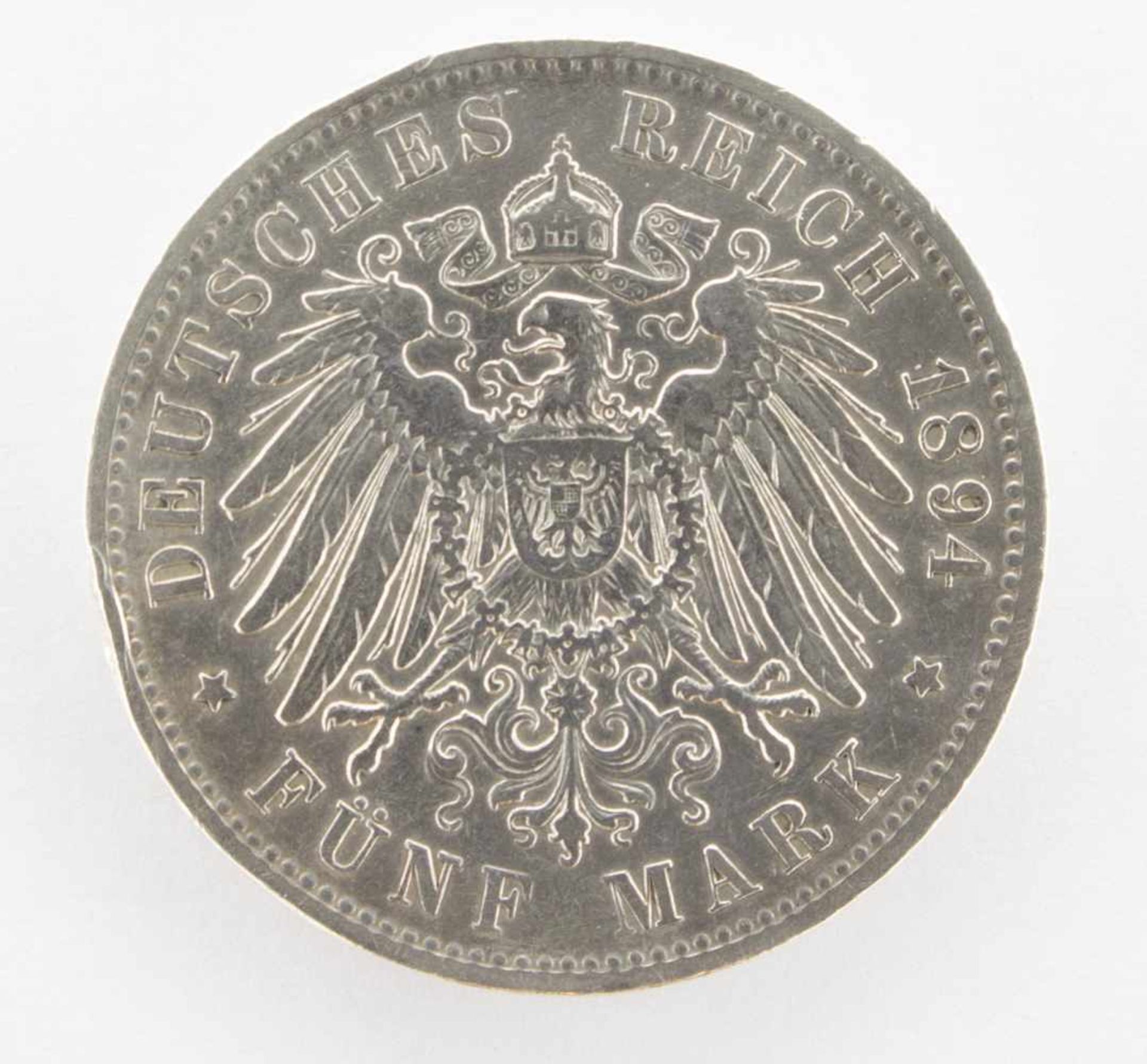 5 MarkBayern, 1894 D, Otto, Silber, ss, mit Randkerbe - Bild 2 aus 2