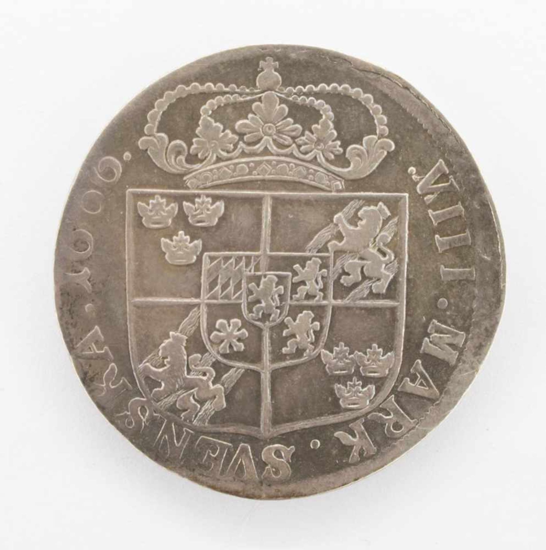 VIII. MarkSchweden 1666, Karl XI., Silber, G. 31,26g, ss - Bild 2 aus 2