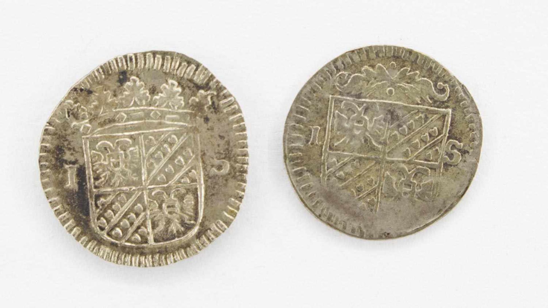 2 x 1 Duit (Wappenstüver)Groningen 1681 u. 1682, Aufschrift Gron Etomi, Silber - Bild 2 aus 2