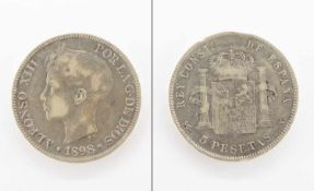 5 PesetasSpanien 1898, Alfons XII., Silber