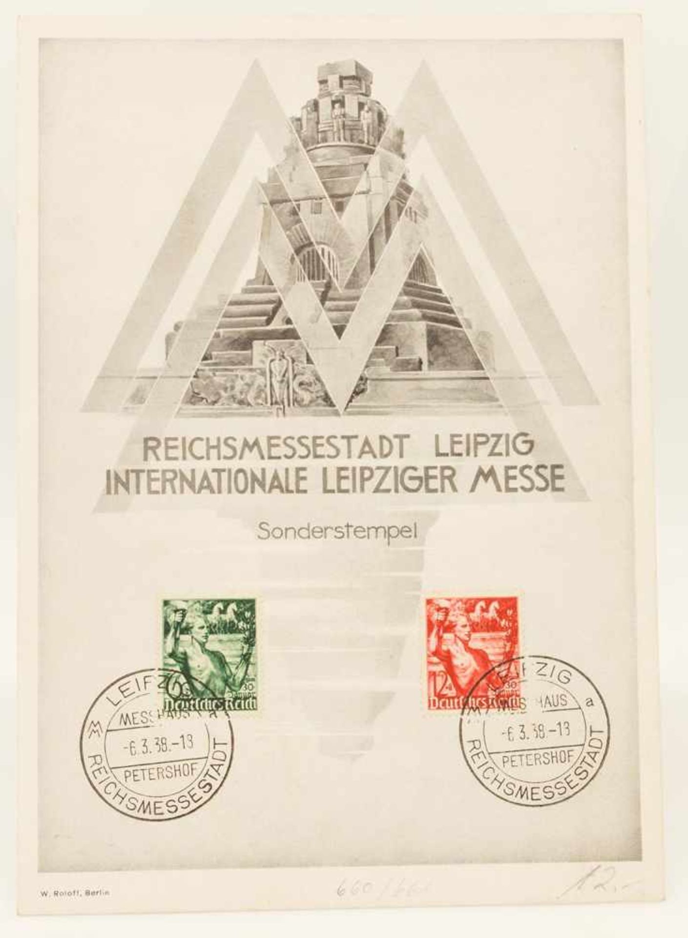 BriefmarkenSonderblatt Deutsches Reich, Leipziger Messe 1938 mit Mi. 660 u. 661