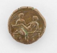Cu-Tessera/ SpintriaeRom 14 - 37 n.Chr., Tiberius, erotische Darstellung/ XIIII im Kranz, vzgl.,