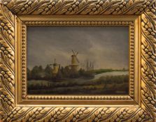 Berger(Landschaftsmaler zur Mitte des 19. Jh.)Flußlandschaft mit Windmühlen (um 1860)Öl/ Holz, 24