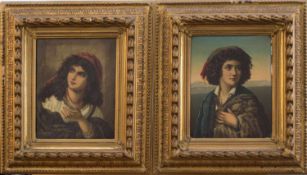 Paar PortraitsKleine Zigeunerin und Hirtenjunge (nach Renaissancegemälden)Öldrucke auf Leinwand,