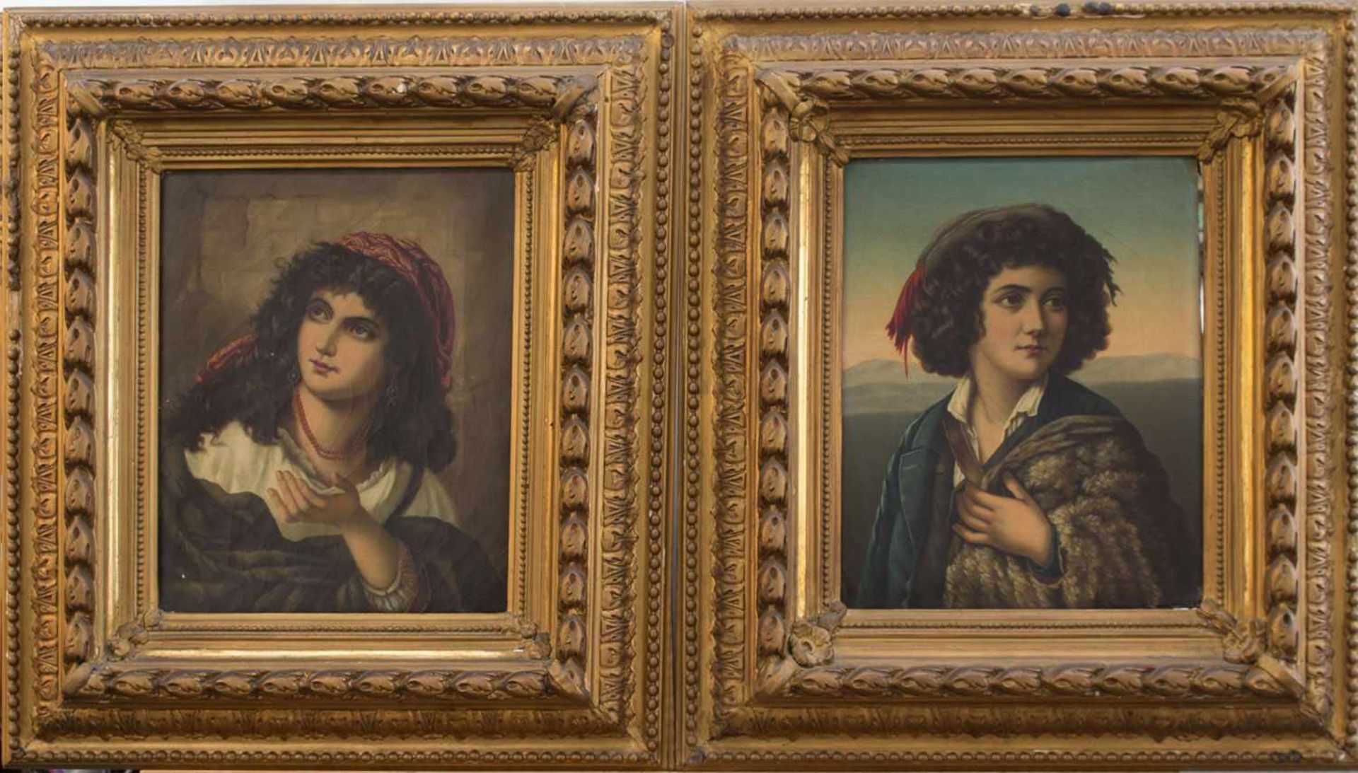 Paar PortraitsKleine Zigeunerin und Hirtenjunge (nach Renaissancegemälden)Öldrucke auf Leinwand,