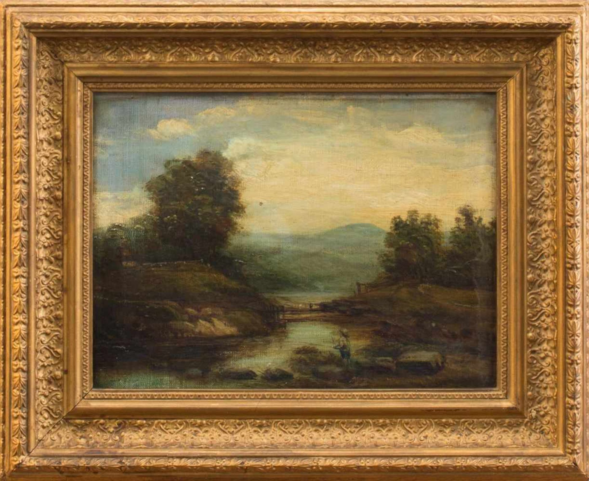 Unbekannt(Landschafts- u. Genremaler des 19. Jh.)Angelnder KnabeÖl/ Leinwand, 21 x 39 cm, gerahmt,