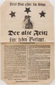 Flugblatt„Der alte Fritz an seine lieben Berliner - Ein Brief aus dem Eysium“Satirisches Flugblatt