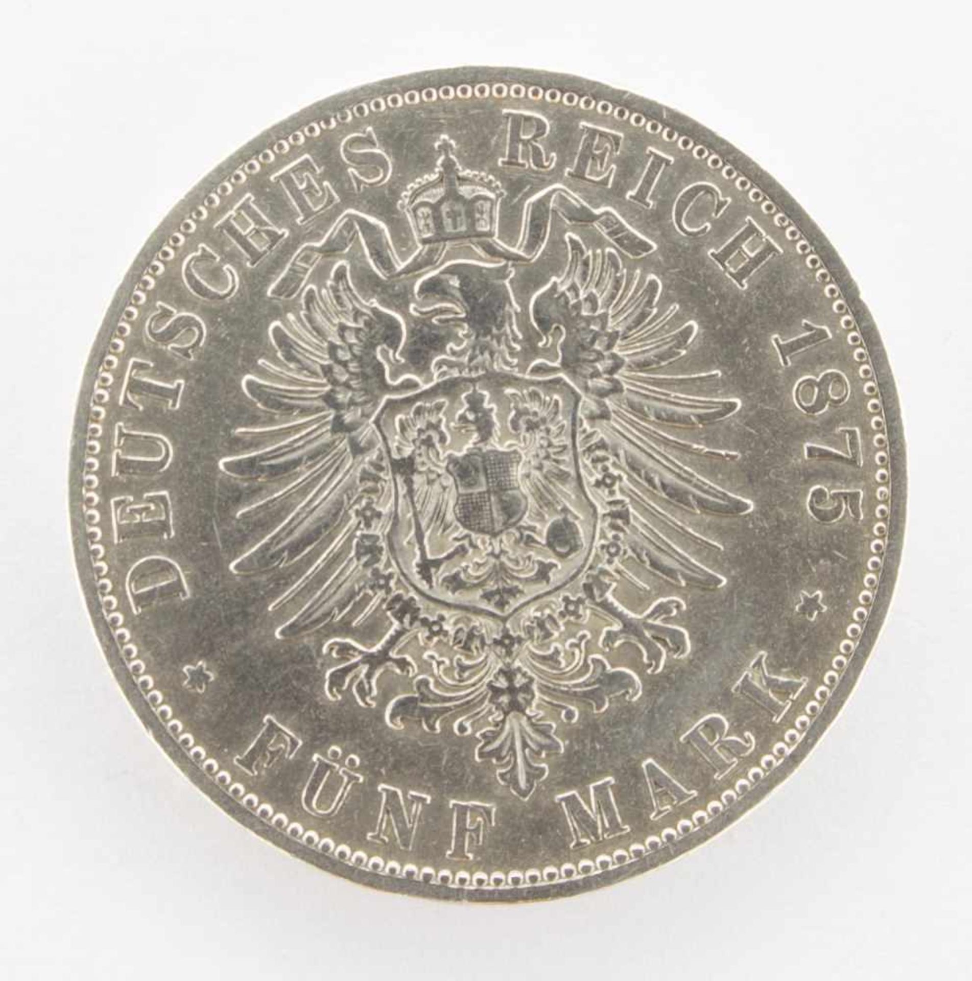 5 MarkBayern 1875 D, Ludwig II., Silber, ss - Bild 2 aus 2