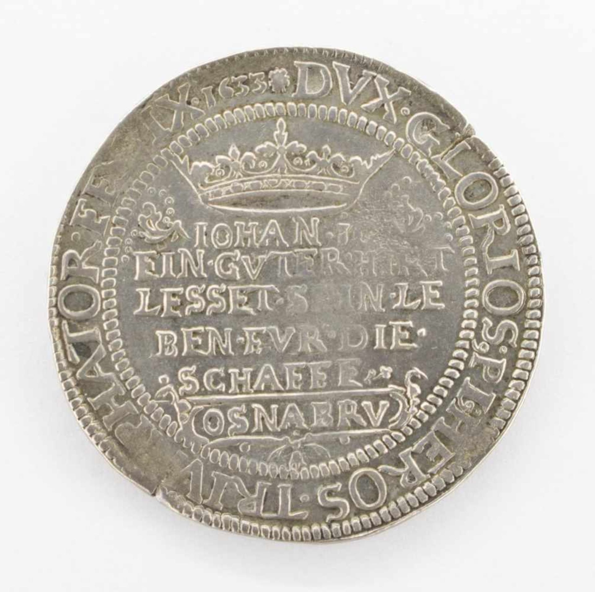 TalerErfurt 1633, Gustav II. Adolf, Silber, G. 26,9g, ss, Schrötlingsfehler - Bild 2 aus 2