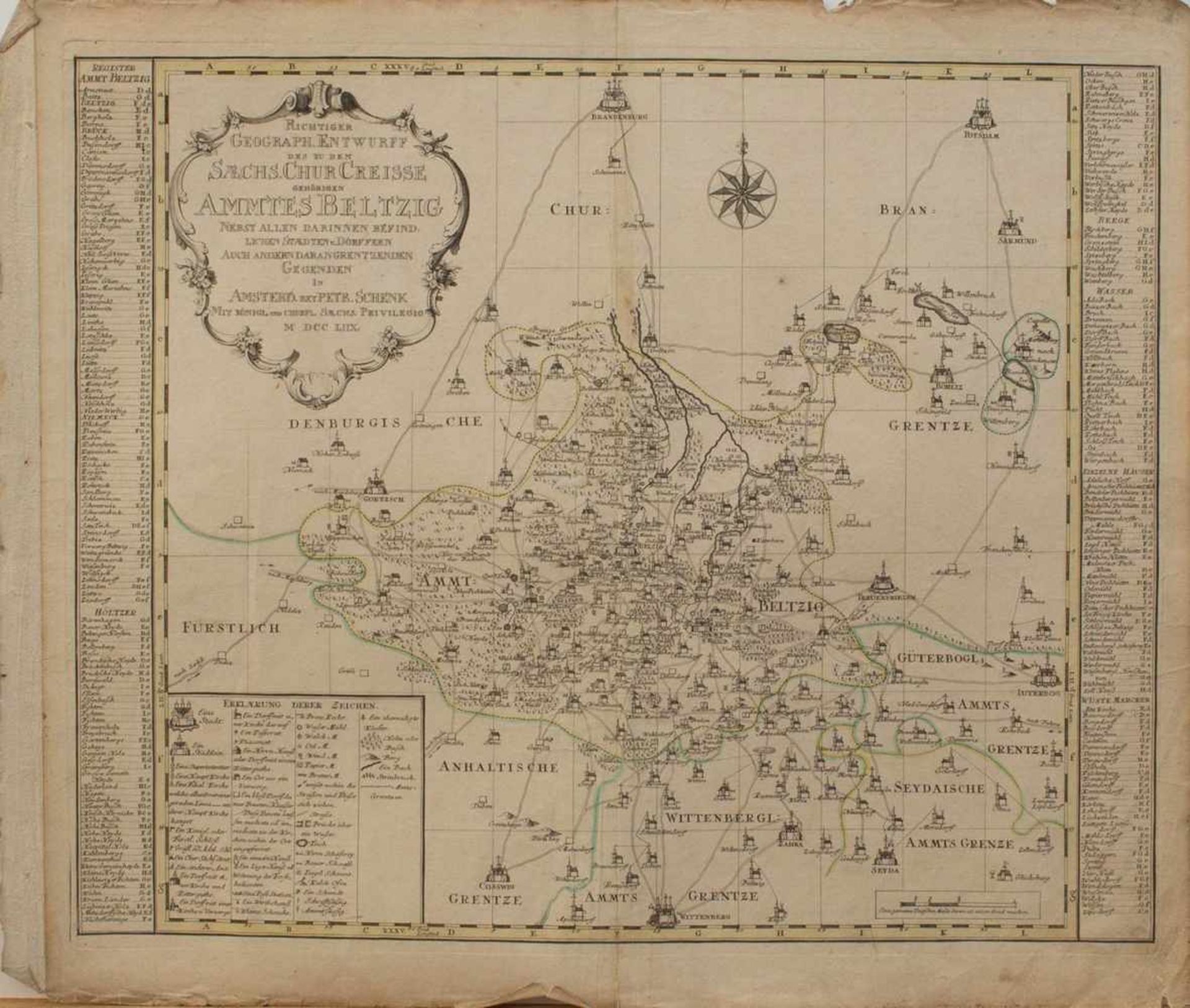 Karte des Amtes Beltzig „Richtiger geograph. Entwurf des zu dem saechs. Churcreisse gehörigen Ammtes