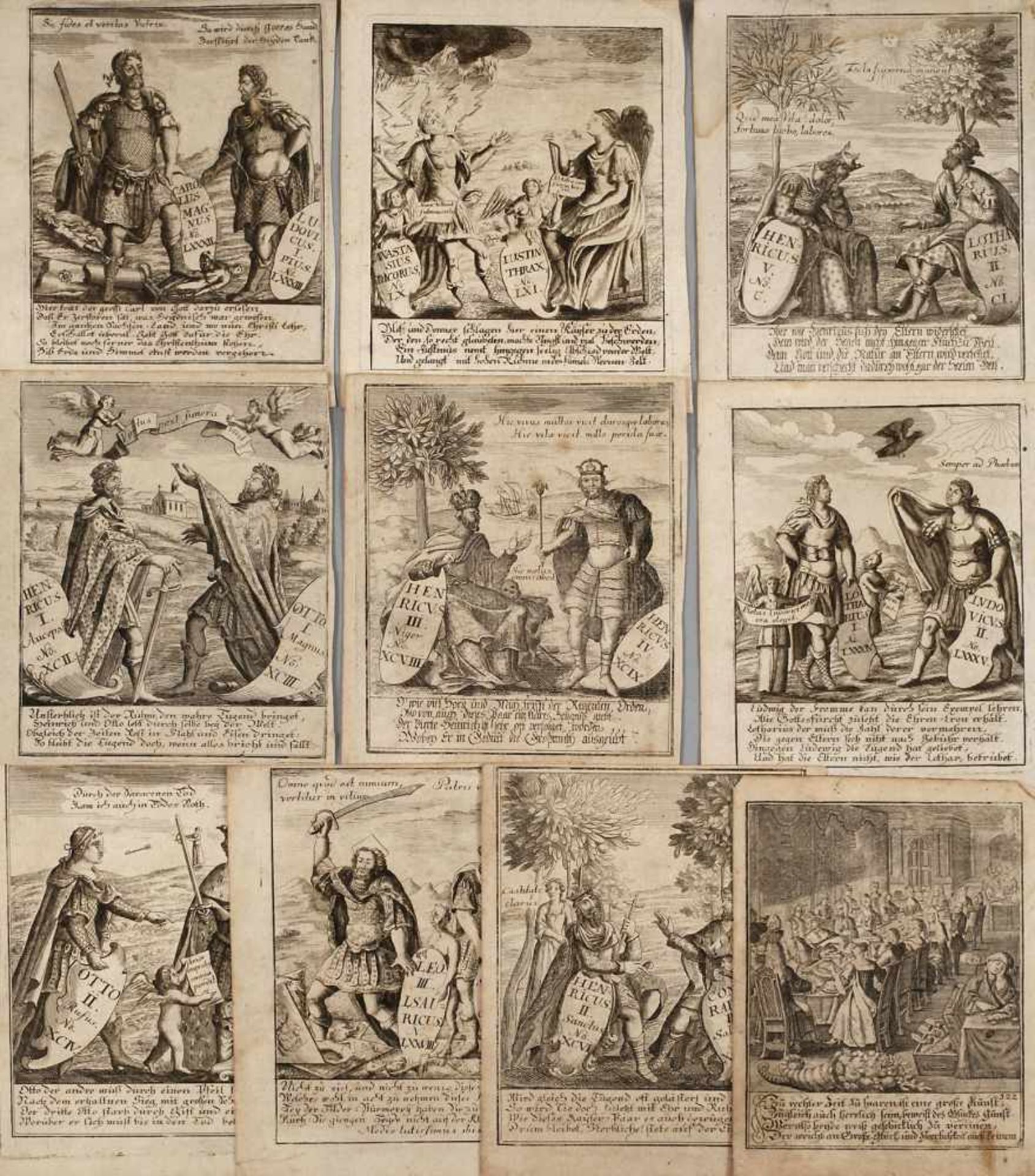 Darstellungen von Deutschen Kaisernbarocke Serie von neun Darstellungen mit je zwei abgebildeten