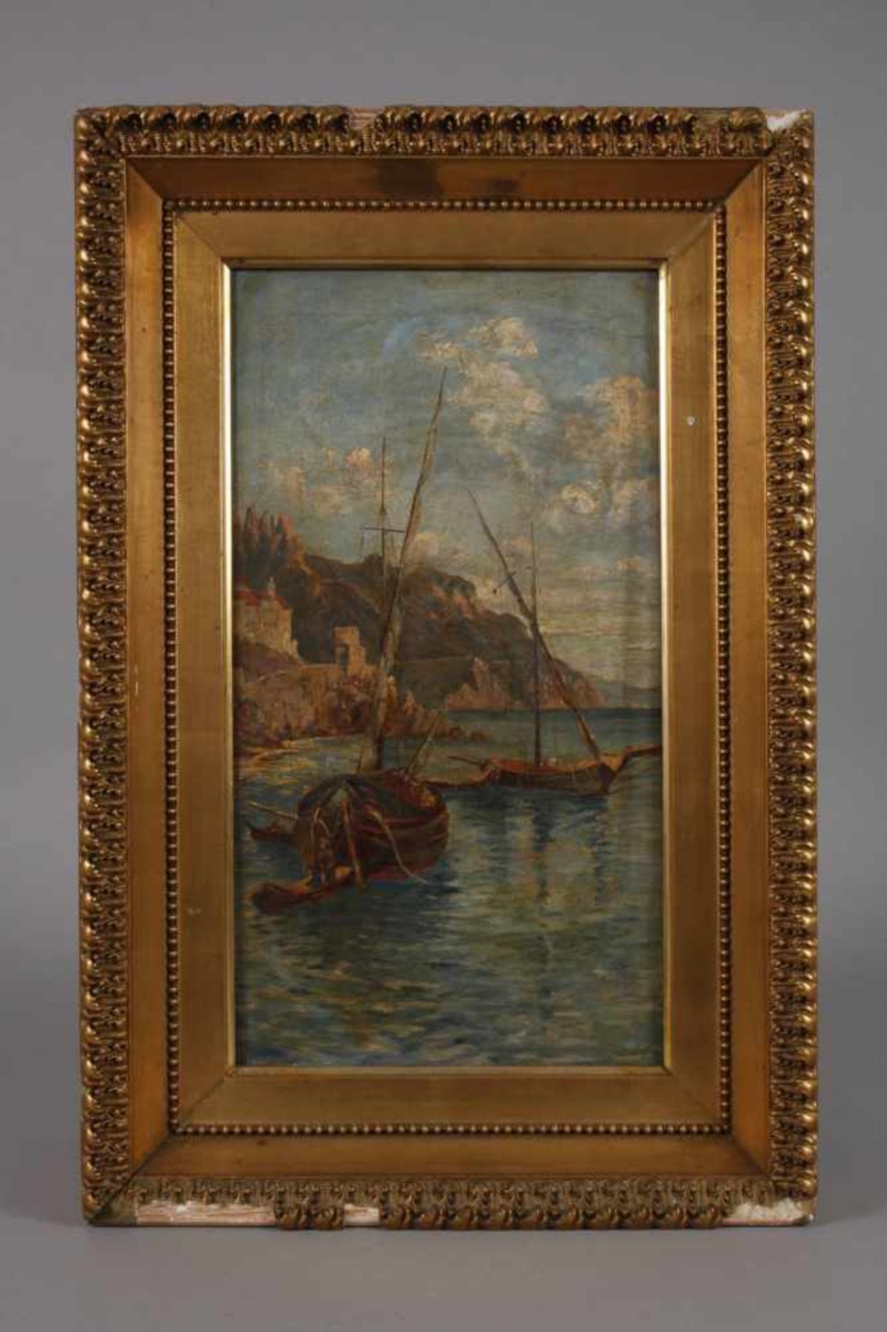 S. von Horstig d' Aubigny, Amalfiküsteankernde Boote vor felsiger Küste, pastose Malerei, Öl auf - Bild 2 aus 4