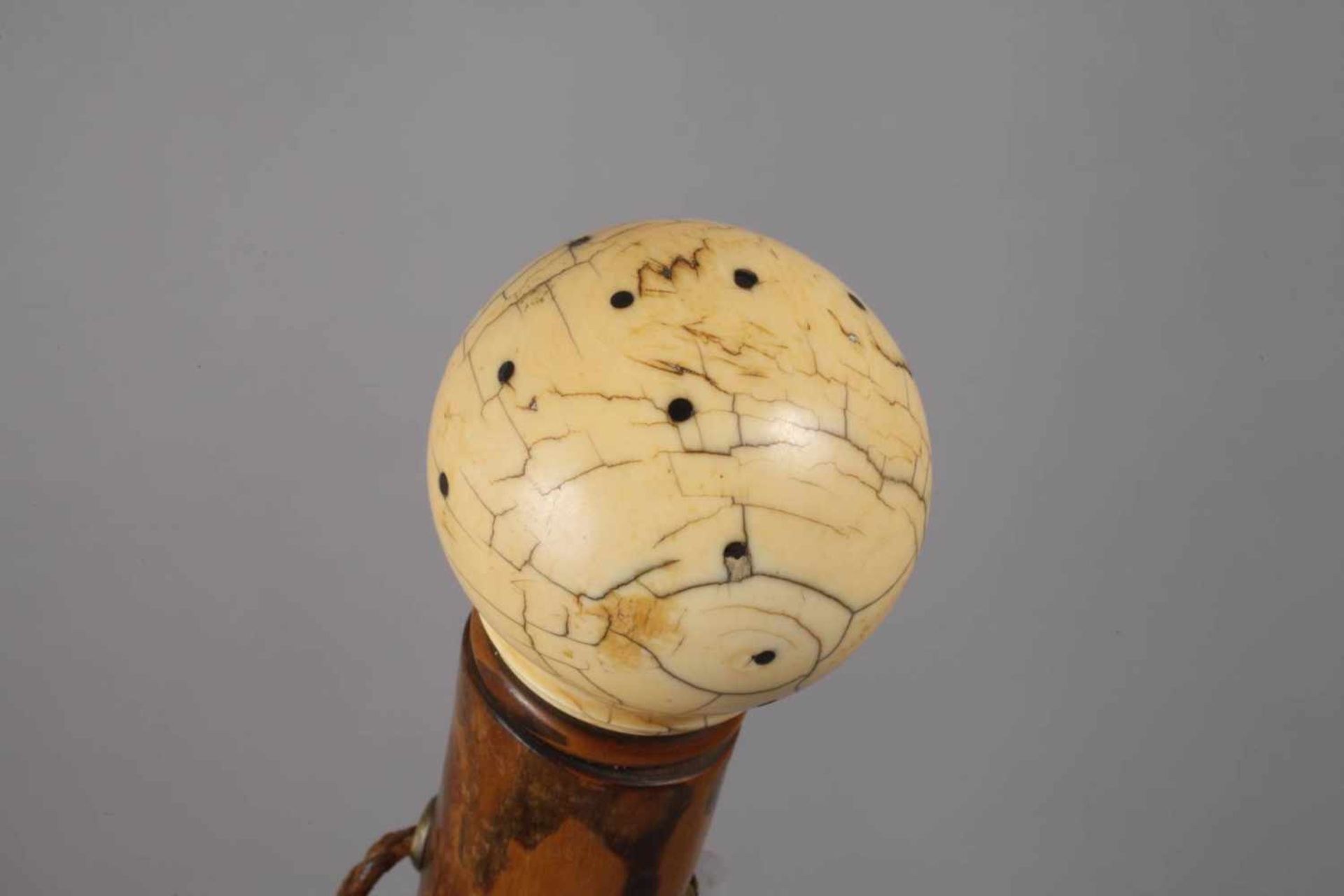Spazierstock Elfenbeinum 1900, massives Griffstück aus Elfenbein, mit eingesetzten Augen aus - Bild 3 aus 4