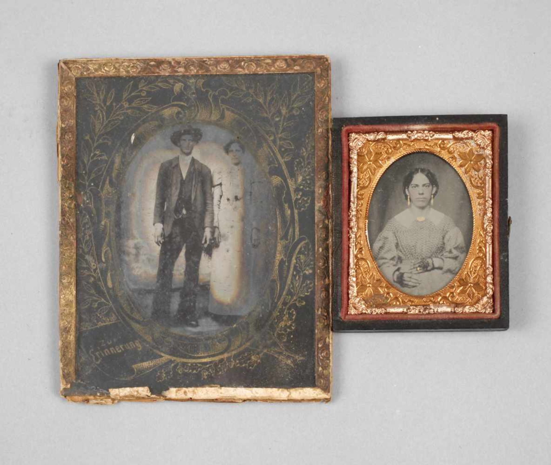 Zwei frühe Heliografien19. Jh., ungemarkt, Ganzfigurenbildnis eines Paares sowie