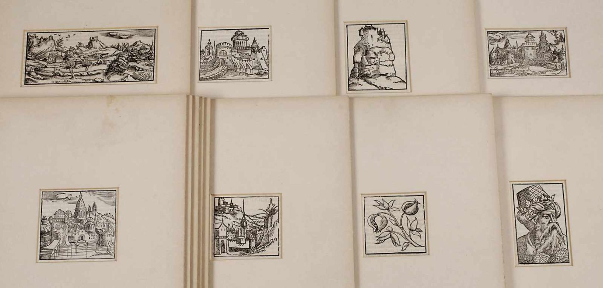 Sammlung Holzschnitte von Sebastian Münster12 Blatt Textholzschnitte, mit der Darstellung von