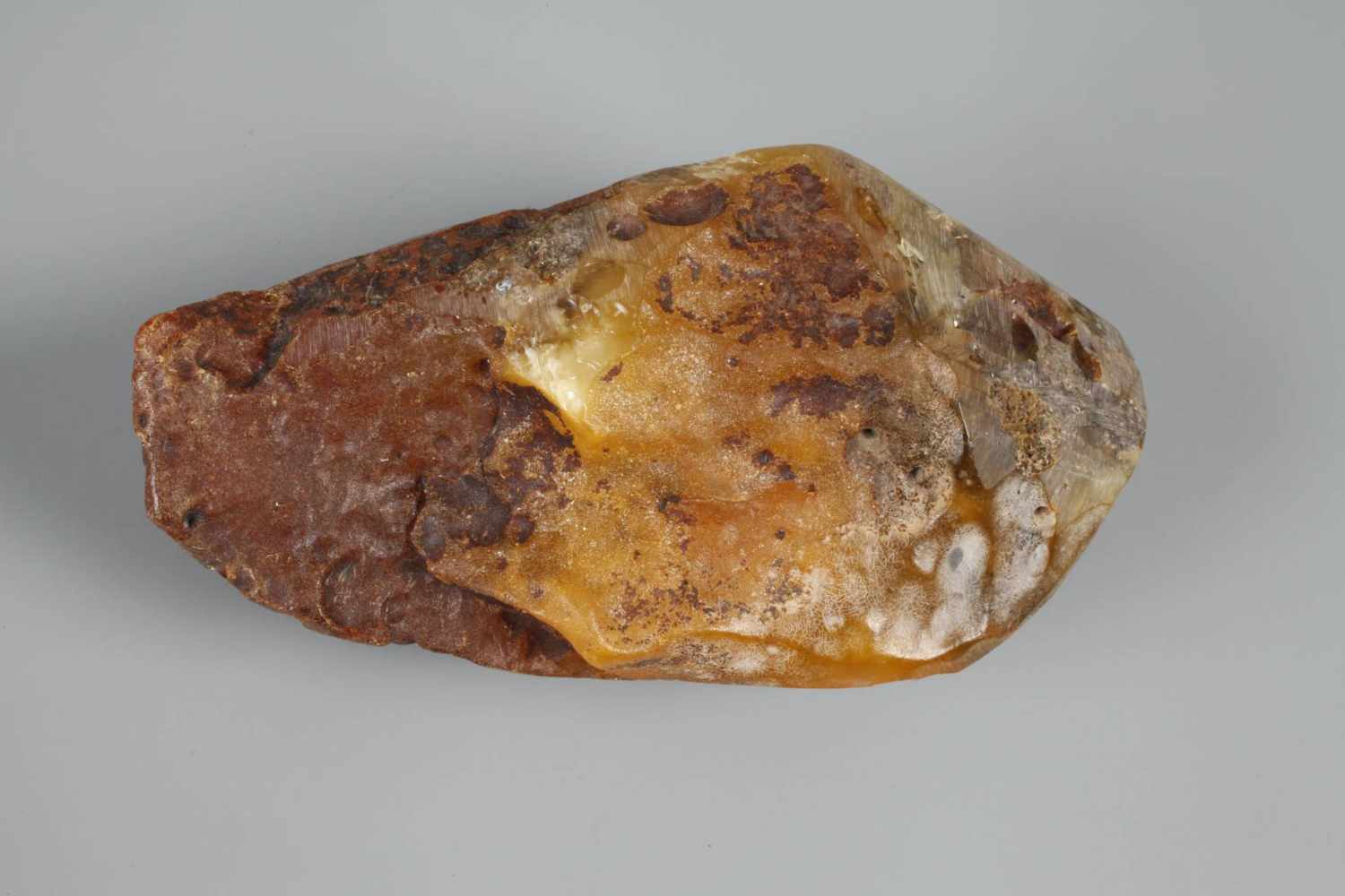 Rohbernsteinpartiell beschliffenes, großes Segment, L 13 cm, G ca. 212 g. - Image 4 of 4
