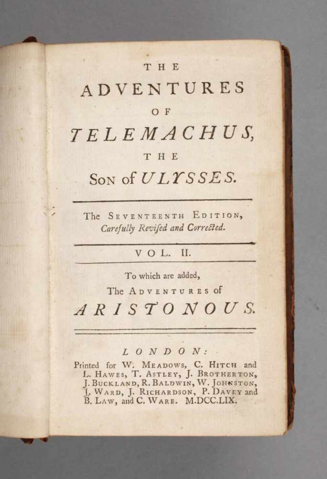 The Adventures of Telemachusthe Son of Ulysses, the seventeenth Edition, [F. de Salignac de la Mothe