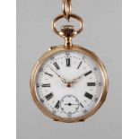 Taschenuhr Goldum 1880, gemarkt Mauro Develliers a Esternay, guillochiertes 14 k-Gelbgoldgehäuse mit