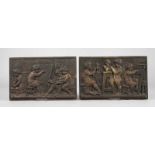 Zwei Reliefs als Allegorienwohl um 1890, unsigniert, Bronze dunkel patiniert, zwei Reliefs mit