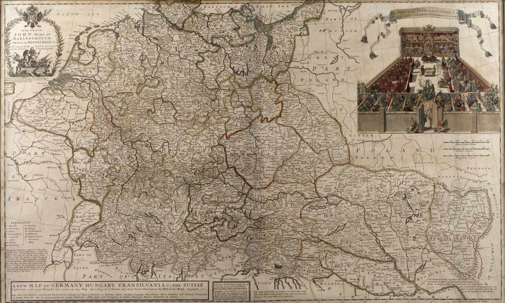 Moll und Bowles, Große Europakarteoben links in Kartusche bezeichnet To his Grace John Duke of