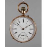 Taschenuhr Goldum 1880, guillochiertes Goldgehäuse gest. 14 K, feines Ankerwerk mit 15 Steinen und