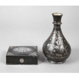 Schatulle und Vase Persien19./20. Jh., ungemarkt, Weißmetall, partiell geschwärzt, aufwendig