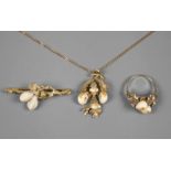 Set Grandelschmuck2. Hälfte 20. Jh., Weiß- und Gelbgold gestempelt 333, bestehend aus Damenring,