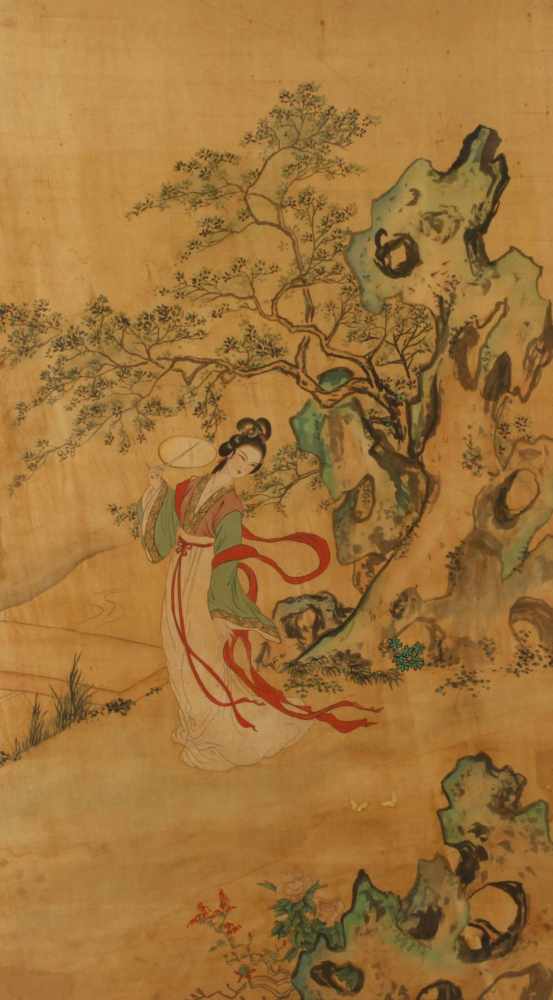 SeidenmalereiChina, Anfang 20. Jh., ungemarkt, Mischtechnik auf Seide, Darstellung einer hübschen