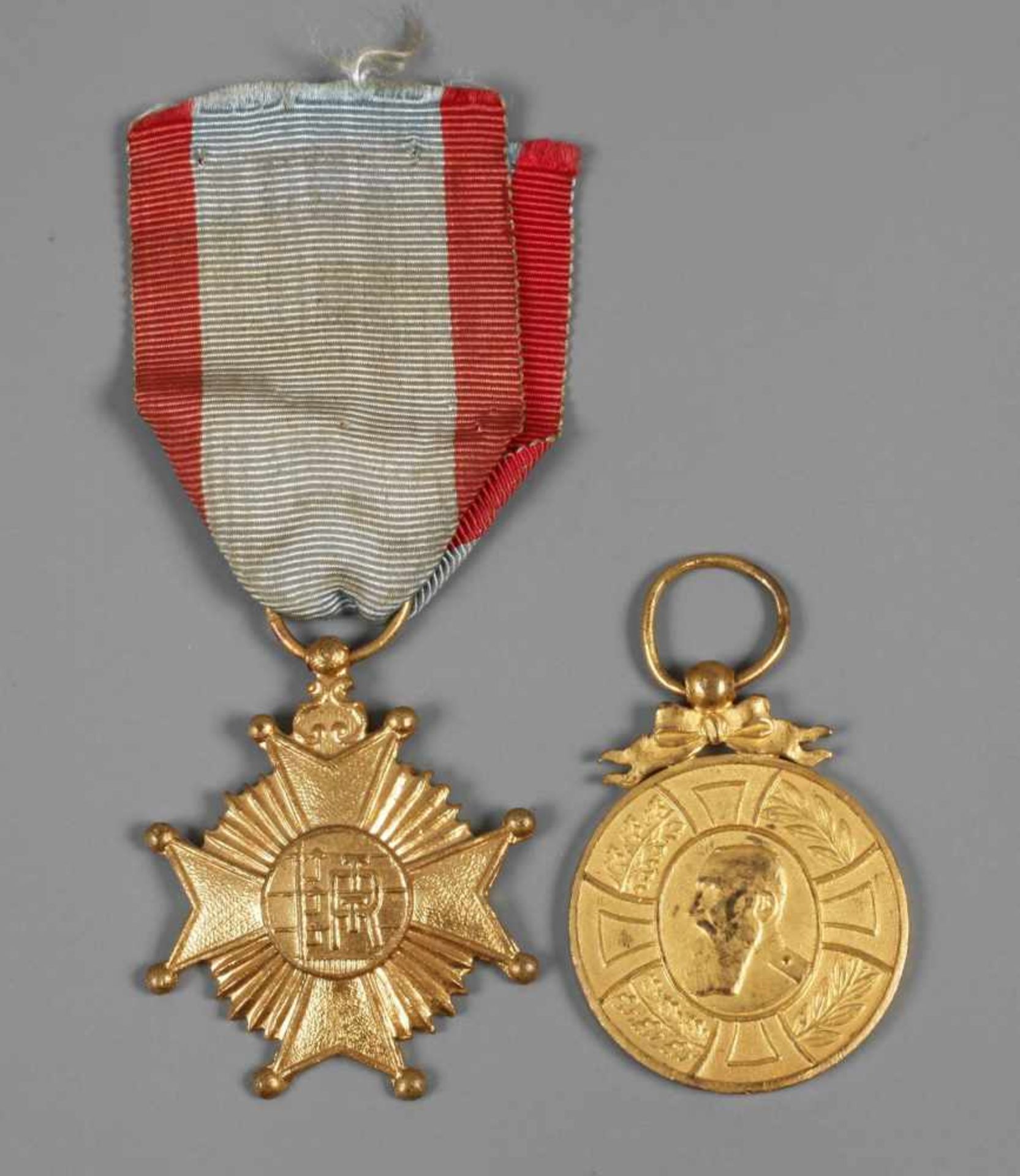 Paar Orden Belgien1: Medaille auf die 40-jährige Regentschaft König Leopold II., 1865-1905. - 2: