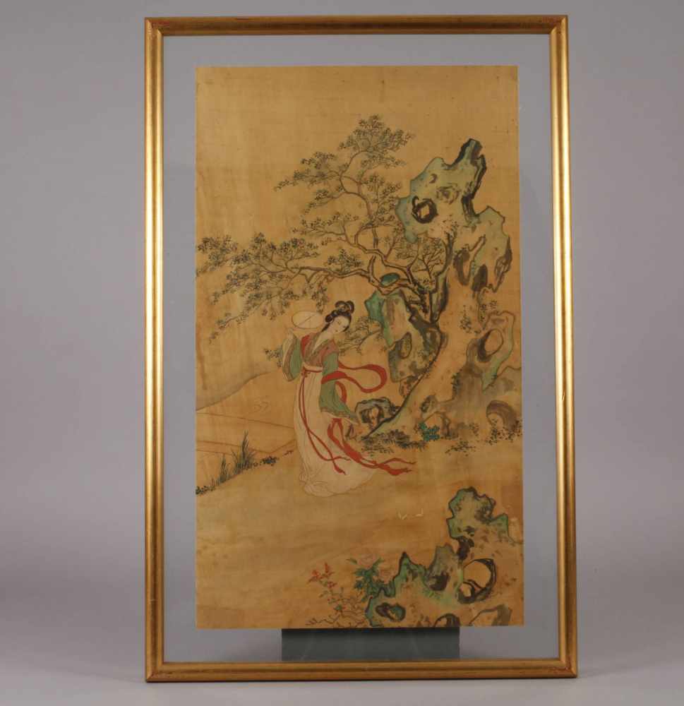 SeidenmalereiChina, Anfang 20. Jh., ungemarkt, Mischtechnik auf Seide, Darstellung einer hübschen - Image 2 of 3