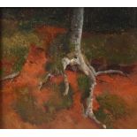 Rudolf Schuster, "Baumstudie"teils freigelegte Wurzel an einem kleinen Abhang, umgeben von Moosen