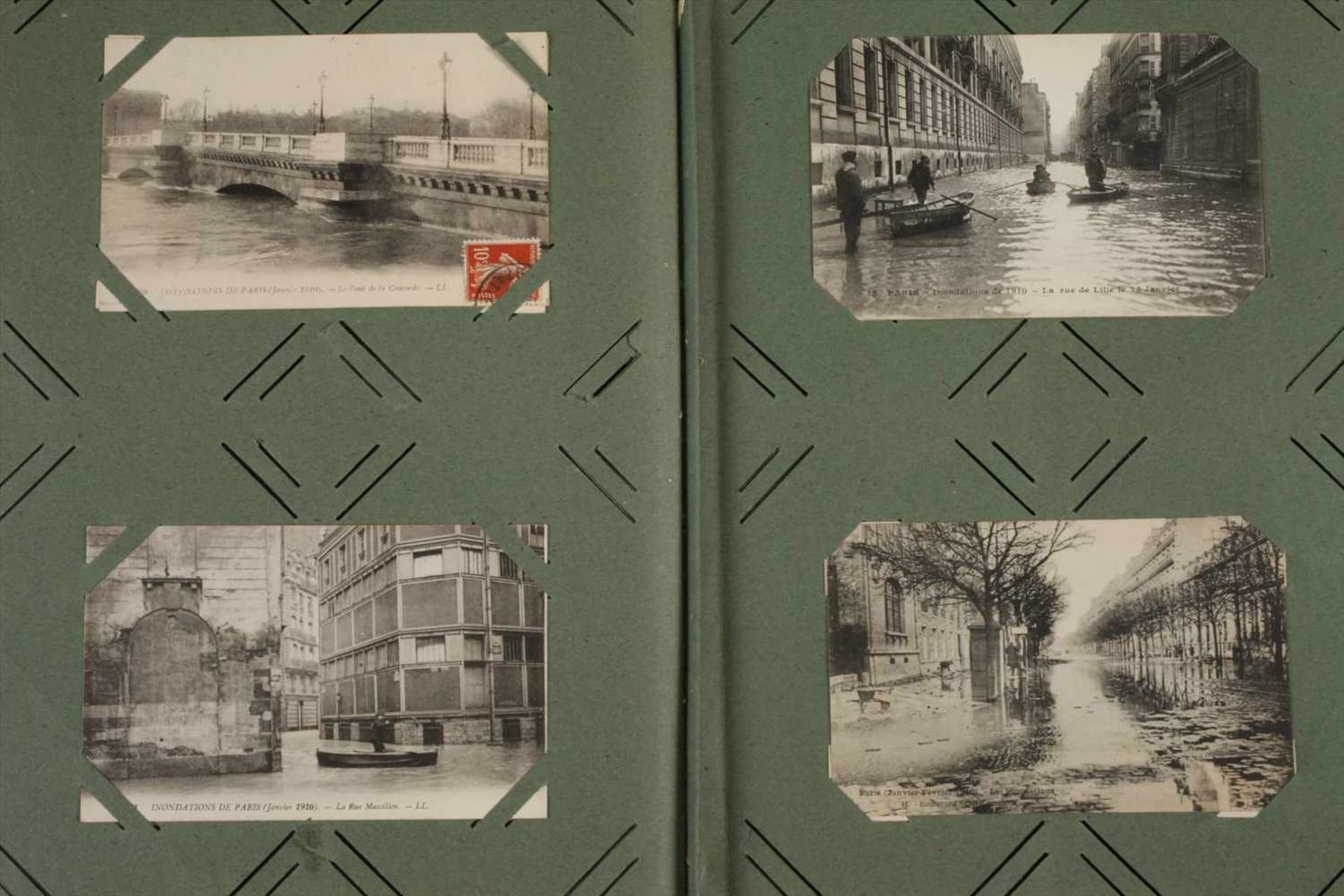 Ansichtskartenalbum Parisca. 280 Postkarten zum Thema Hochwasser in Paris 1910, in Album der Zeit, - Bild 2 aus 5