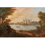 Vincenco Brenna, "Ansicht von Moritzburg"Blick über einen See auf die barocke Schlossanlage von