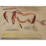 R. Sinze, Pferdepaarsparsame Darstellung zweier Pferde in der Art von Franz Marc, Aquarell, wohl