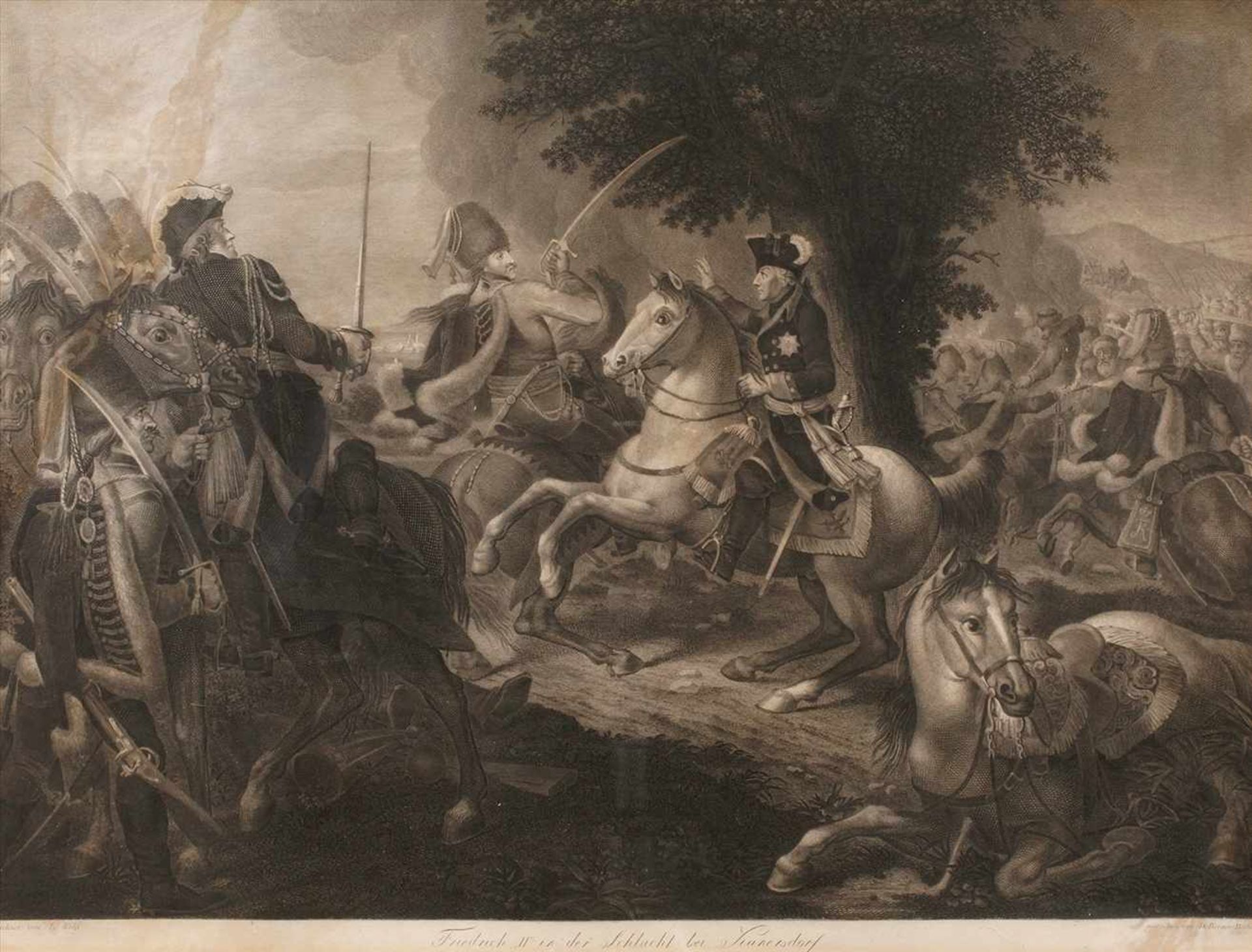 Daniel Berger "Friedrich II bei Kunersdorf"der Preußenkönig zu Pferde im Schlachtengetümmel,