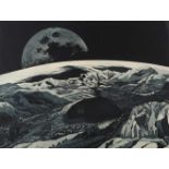 Peter Sylvester, Kosmische Landschaftsurreal anmutende Nachtlandschaft mit großem aufgehenden