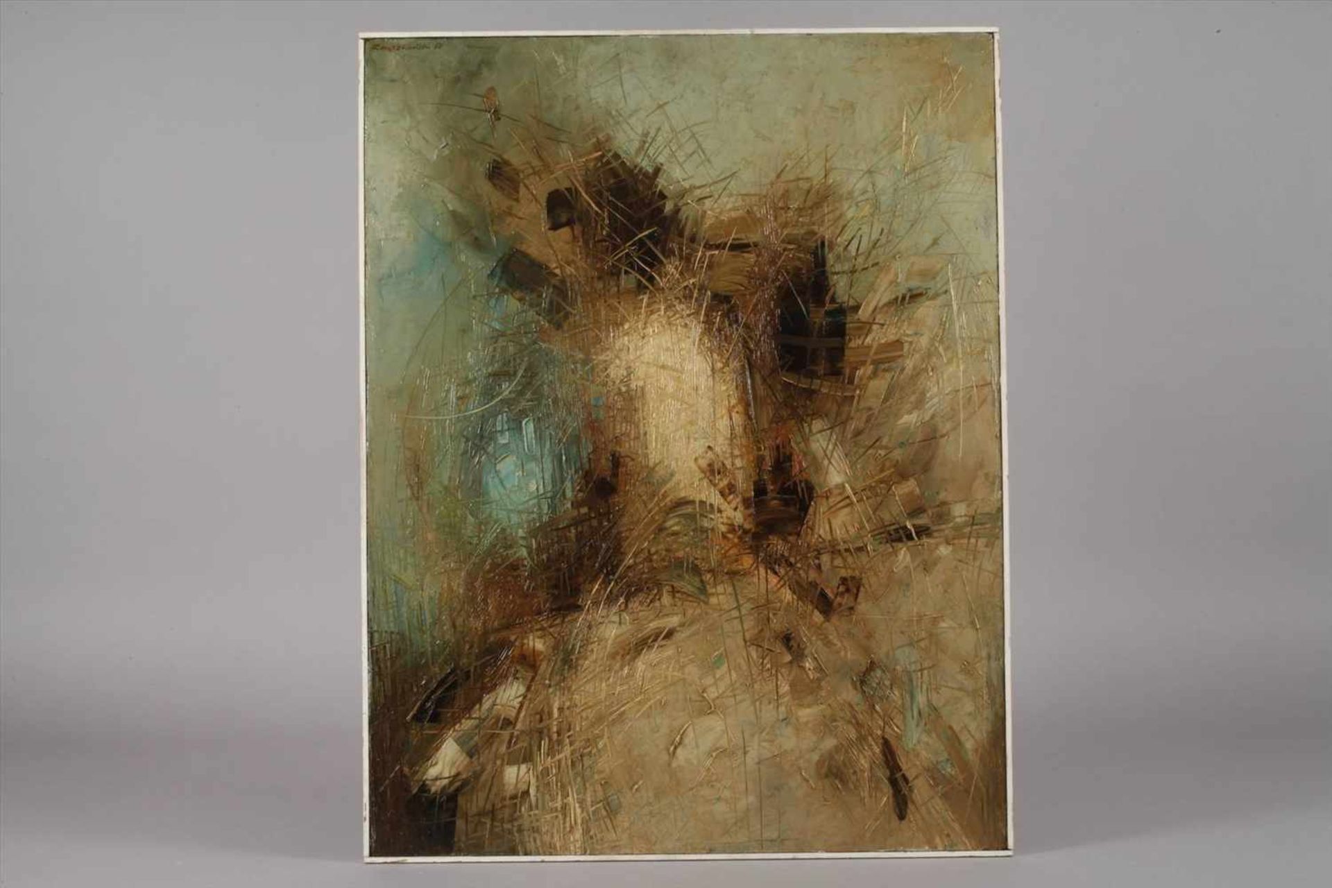 Renziehausen, Abstrakte Kompositionsich vermischende Braun- und Blautöne, teils geritzte und - Bild 3 aus 3