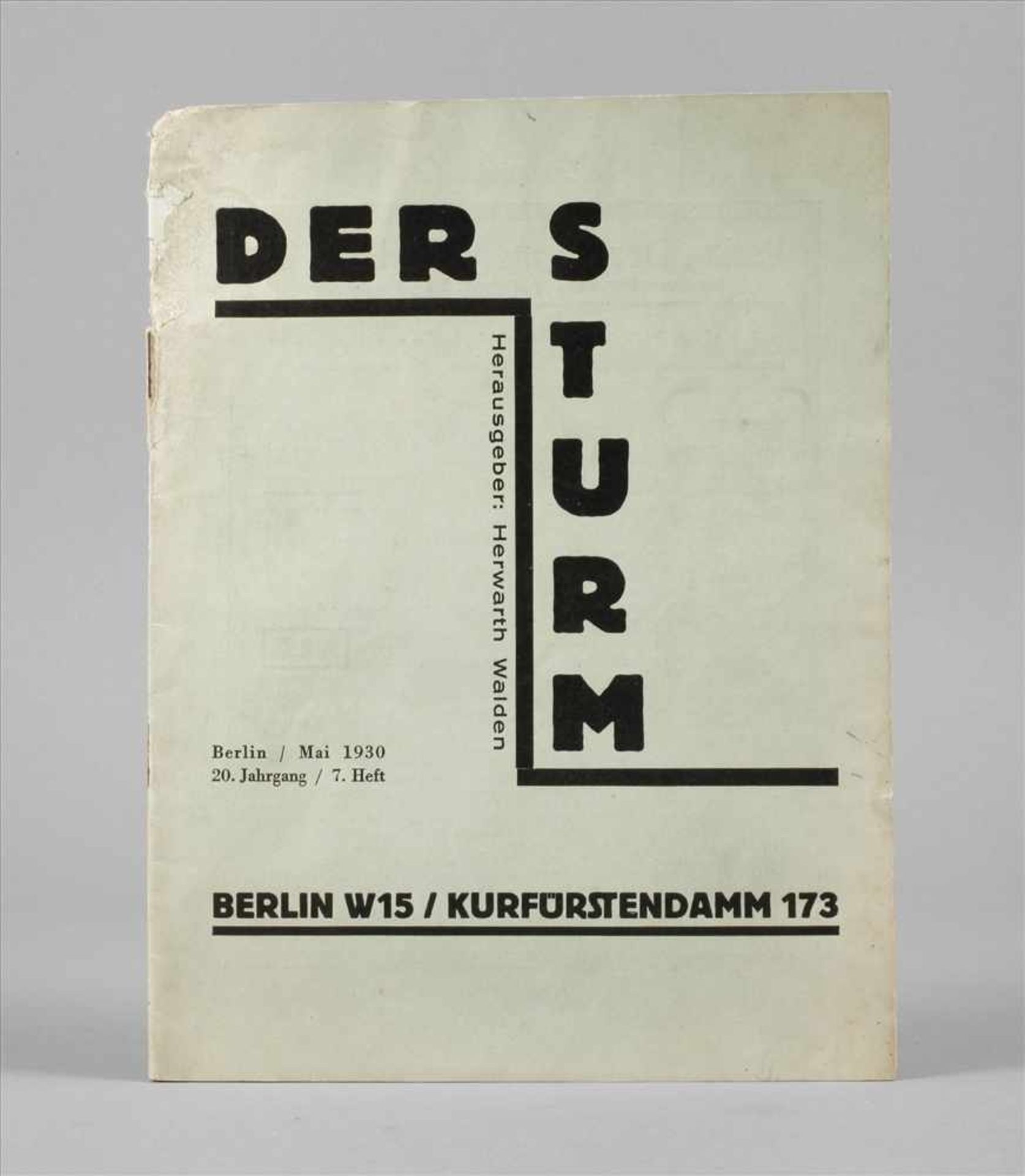 Monatsschrift "Der Sturm"Hrsg. Herwarth Walden, 20. Jahrg./7. Heft Berlin Mai 1930, Format Lex.