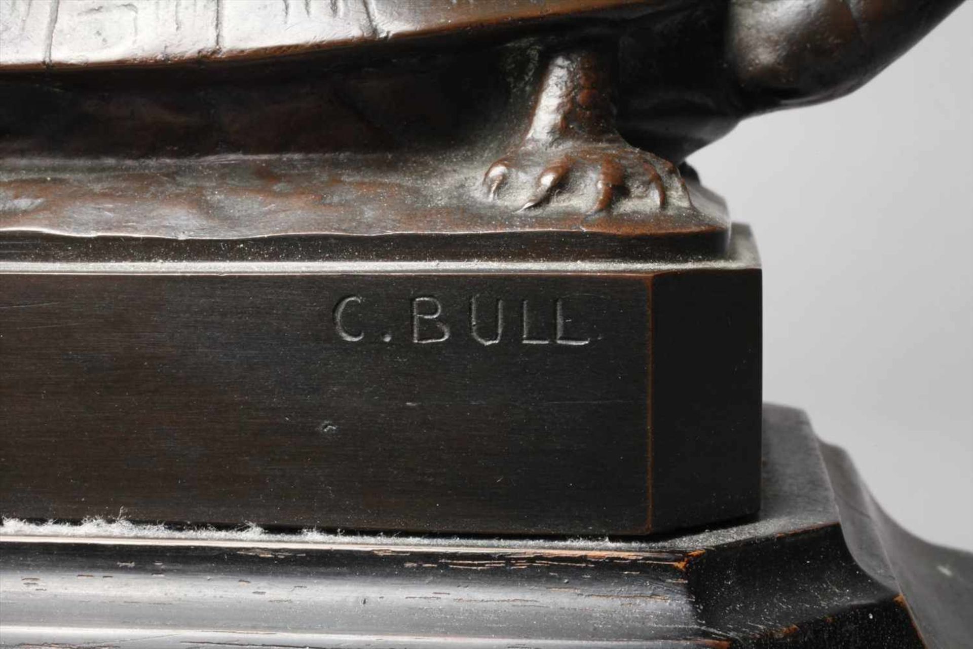 C. Bull, Mädchen auf Schildkröteum 1900, signiert, Gießerstempel Bildgießerei Lauchhammer, Bronze - Bild 6 aus 7