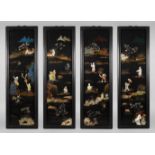 Vier Wandpaneele mit SteinschnitzereienChina, 20. Jh., ungemarkt, schwarzer, mehrfarbig bemalter,